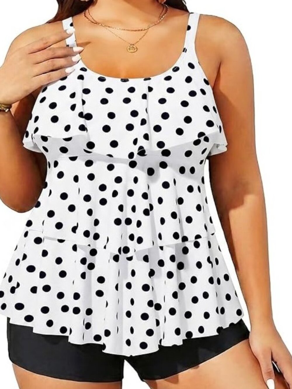 Yonique Brand Women's 3XL NWOT Black & White Polka Dot Tankini Shorts Swimsuit